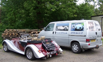 Morgan Roadster next to our van Morgan Roadster next to our van